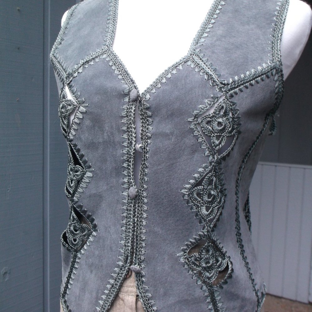 Vintage Blue Gray Embroidered Women's Top